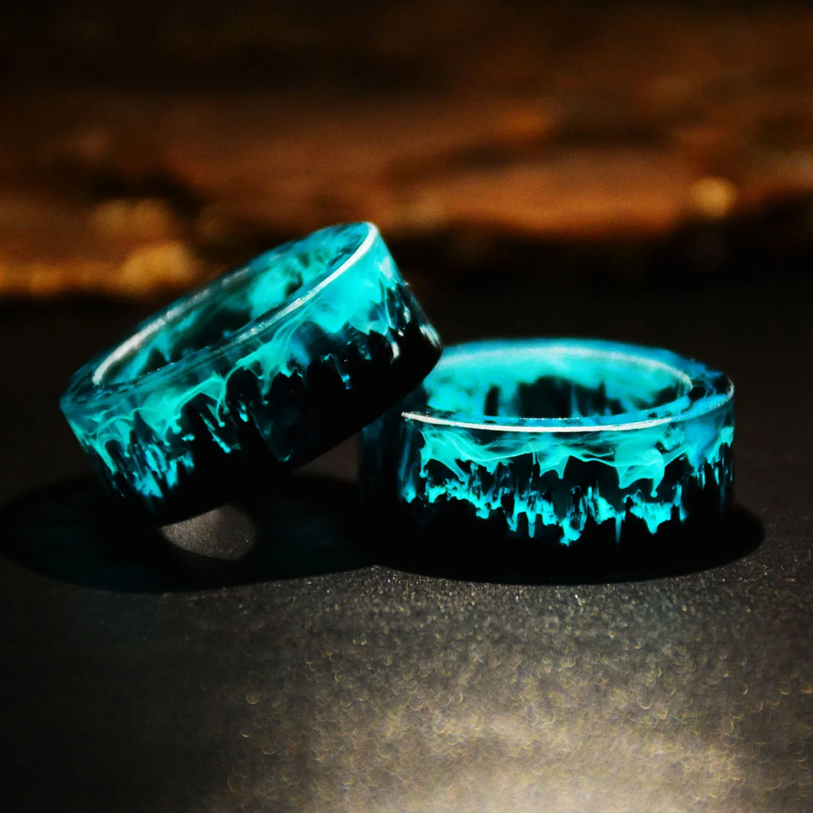 Blue Resin Rings Wood Resin Landscape Ring Natural Scenery Epoxy Resin Rings Jewelry - Image 3