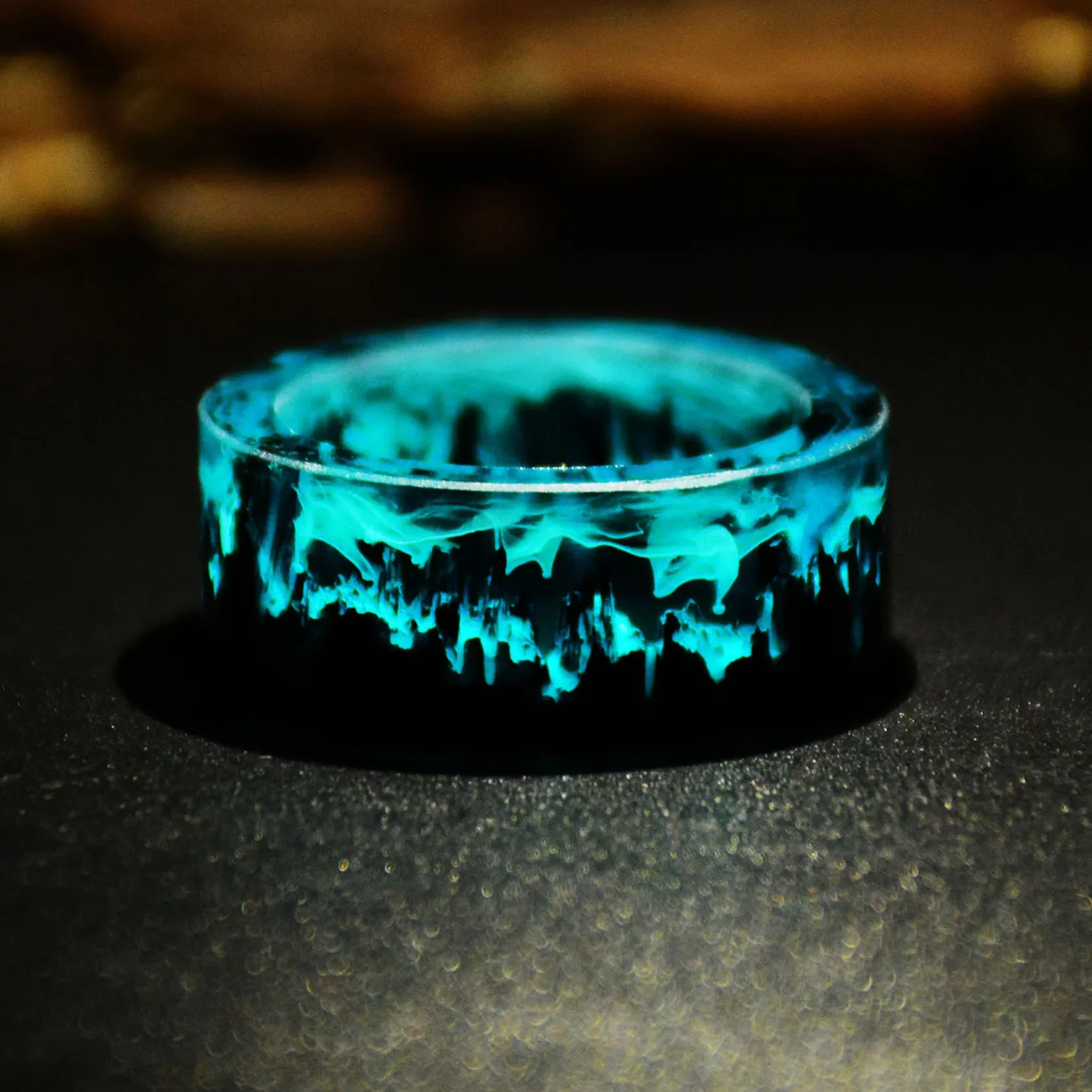 Blue Resin Rings Wood Resin Landscape Ring Natural Scenery Epoxy Resin Rings Jewelry - Image 5