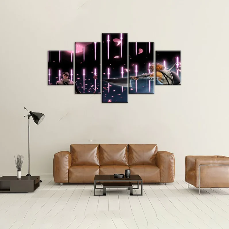 5 Panel Canvas Anime Bleach Byakuya Kuchiki Ichigo Kurosaki Battle Wall Art Decor Canvas - Image 4