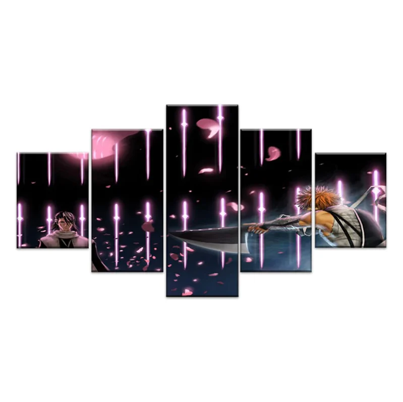 5 Panel Canvas Anime Bleach Byakuya Kuchiki Ichigo Kurosaki Battle Wall Art Decor Canvas - Image 5