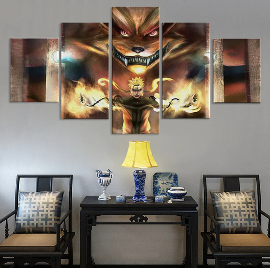 Naruto and Kurama 5 Panel Canvas Wall Art Anime Artwork Home Decor Canvas - Image 3