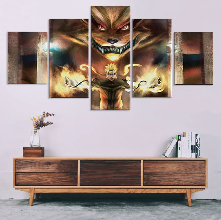 Naruto and Kurama 5 Panel Canvas Wall Art Anime Artwork Home Decor Canvas - Image 4