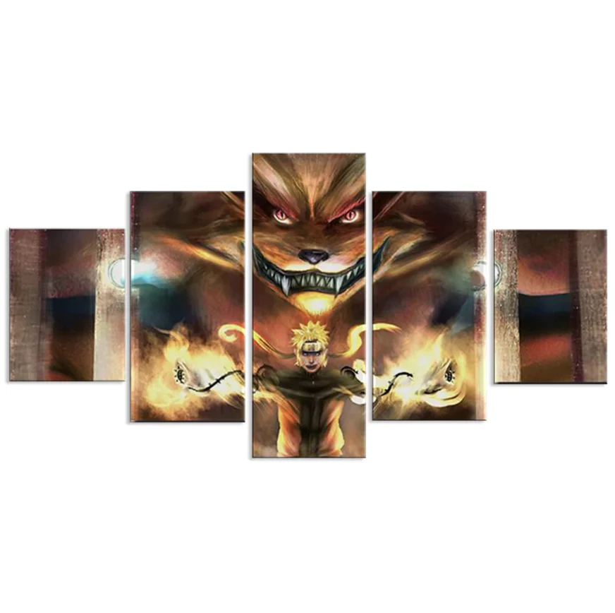 Naruto and Kurama 5 Panel Canvas Wall Art Anime Artwork Home Decor Canvas - Image 5