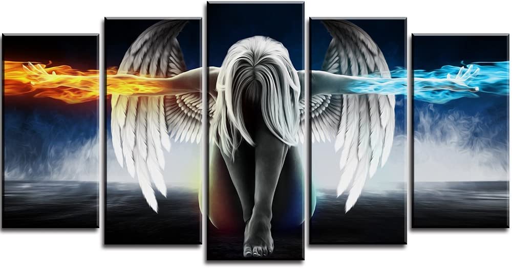 Angel Fire and Ice 5 Piece Canvas Painting Wall Art Home Decor 5 Panel Canvas - Image 3
