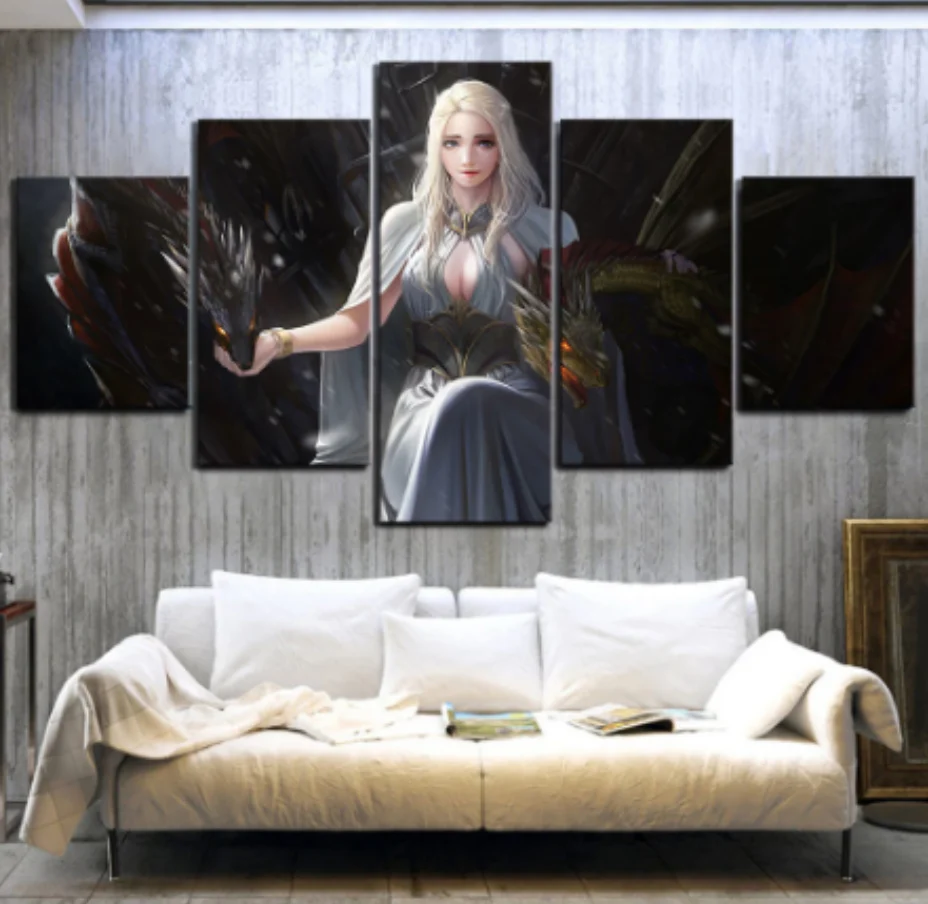 Game of Thrones Mother of Dragons 5 Pieces Canvas Pictures Fantasy Wall Art Canvas - Image 3