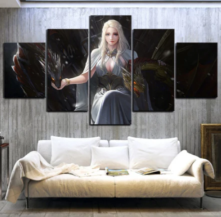 Game of Thrones Mother of Dragons 5 Pieces Canvas Pictures Fantasy Wall Art Canvas - Image 5