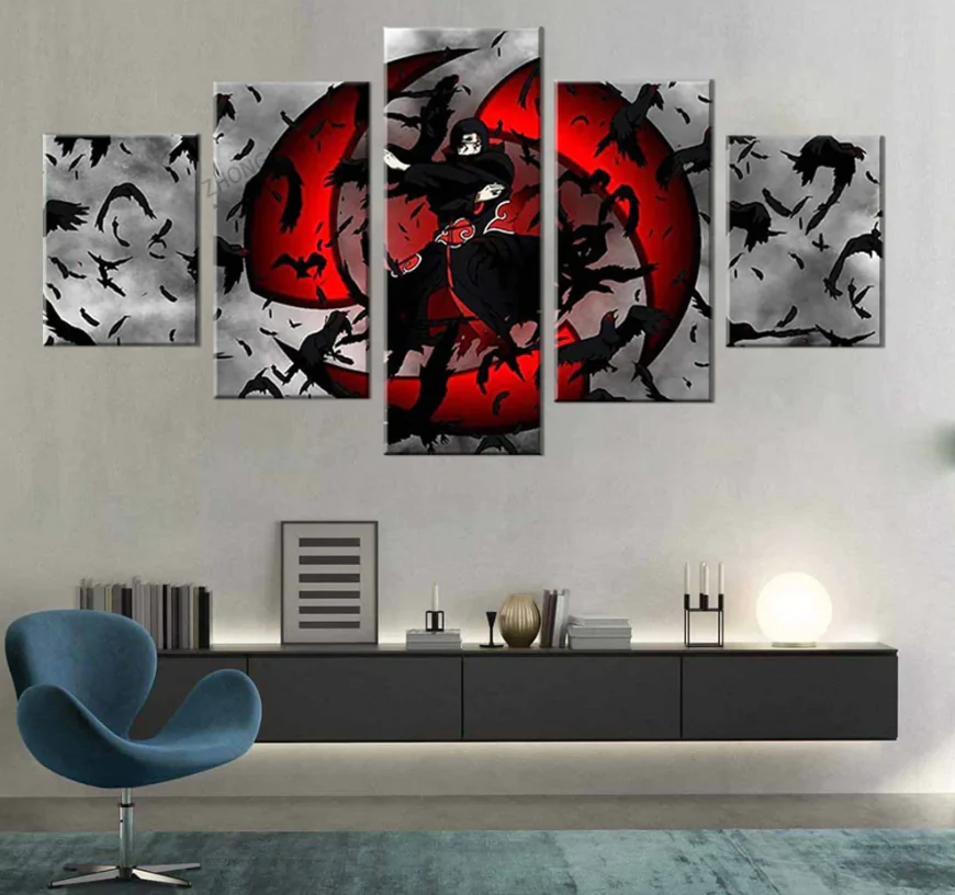 Legendary Itachi Uchiha 5 Panel Canvas Wall Art Anime Poster Living Room Canvas - Image 3