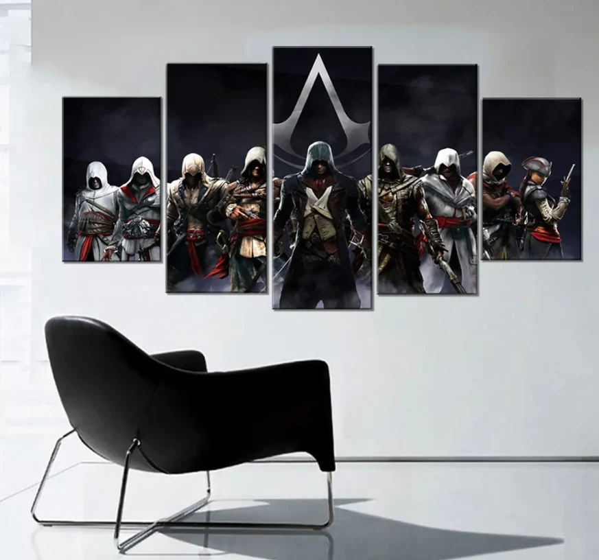 5 Pieces Assassin's Creed Posters Different Canvas Art Wall Assassin's Creed Decor 5 Panel Canvas