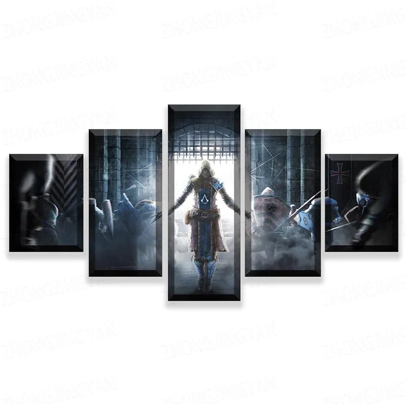 5 Pieces Assassin's Creed Posters Different Canvas Art Wall Assassin's Creed Decor 5 Panel Canvas - Image 12