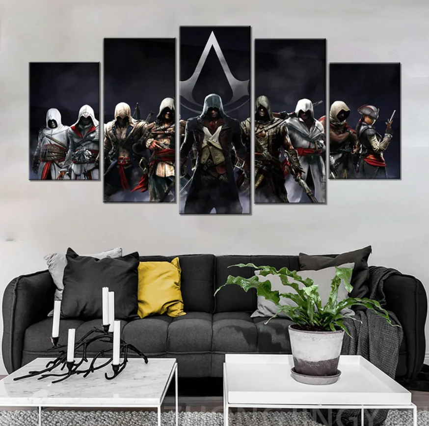5 Pieces Assassin's Creed Posters Different Canvas Art Wall Assassin's Creed Decor 5 Panel Canvas - Image 2