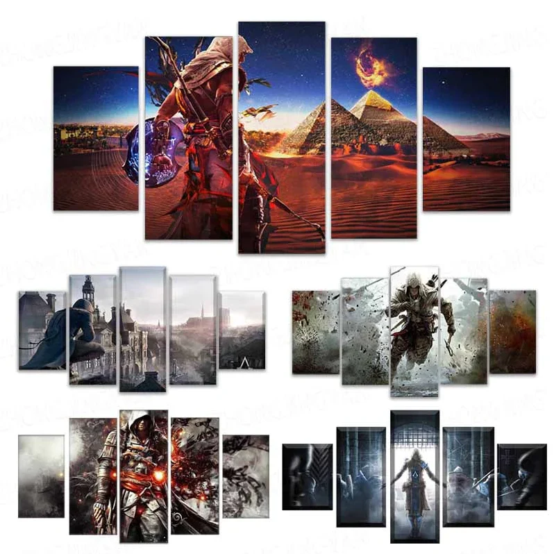 5 Pieces Assassin's Creed Posters Different Canvas Art Wall Assassin's Creed Decor 5 Panel Canvas - Image 5