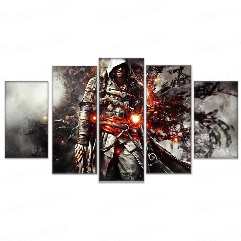 5 Pieces Assassin's Creed Posters Different Canvas Art Wall Assassin's Creed Decor 5 Panel Canvas - Image 7