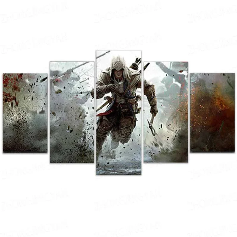 5 Pieces Assassin's Creed Posters Different Canvas Art Wall Assassin's Creed Decor 5 Panel Canvas - Image 9