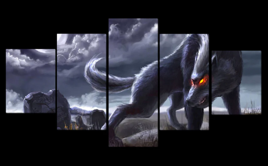 Red Eyes Wolf 5 Pieces Canvas Paintings Wall Art Home Decor Living Room 5 Panel Canvas - Image 4