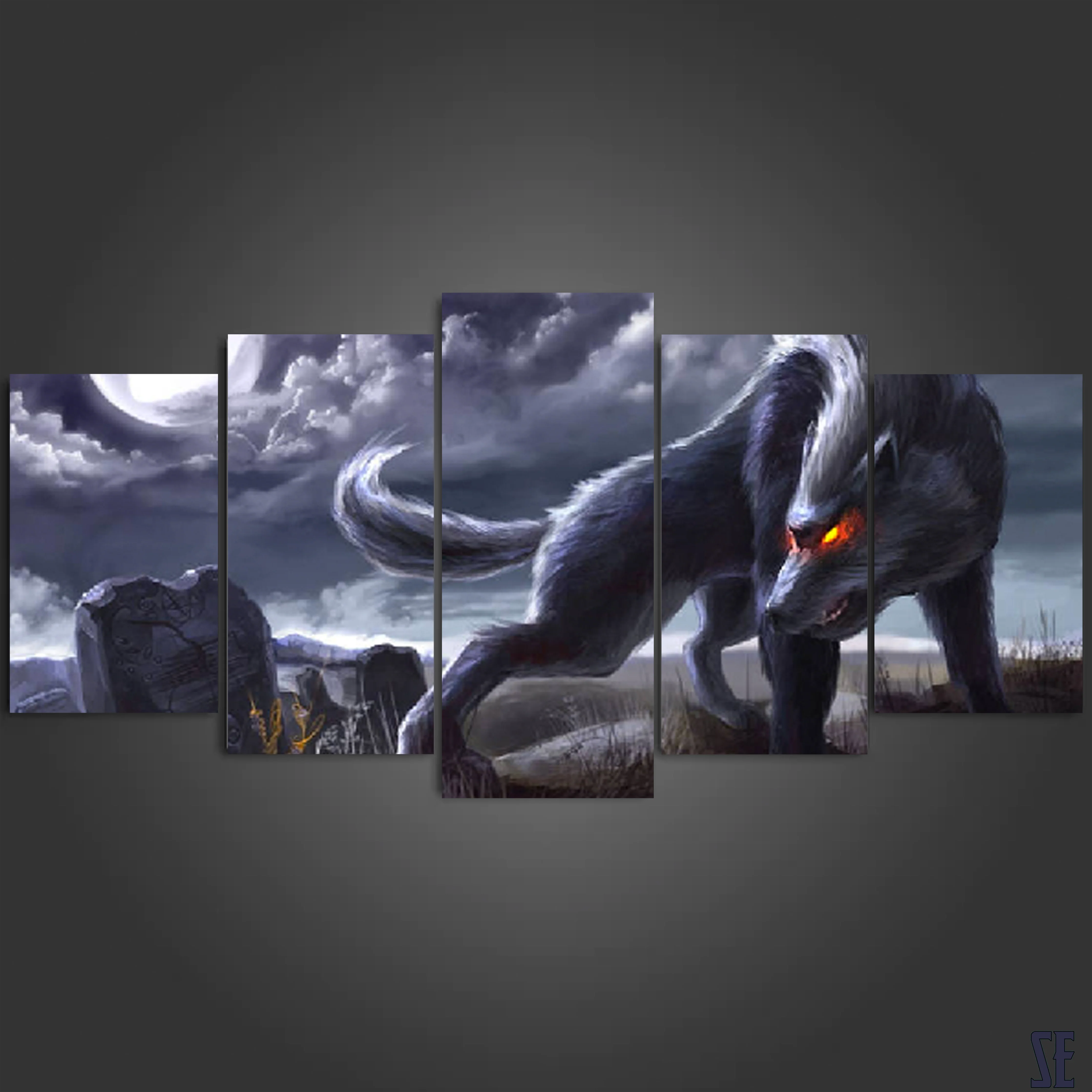 Red Eyes Wolf 5 Pieces Canvas Paintings Wall Art Home Decor Living Room 5 Panel Canvas - Image 5