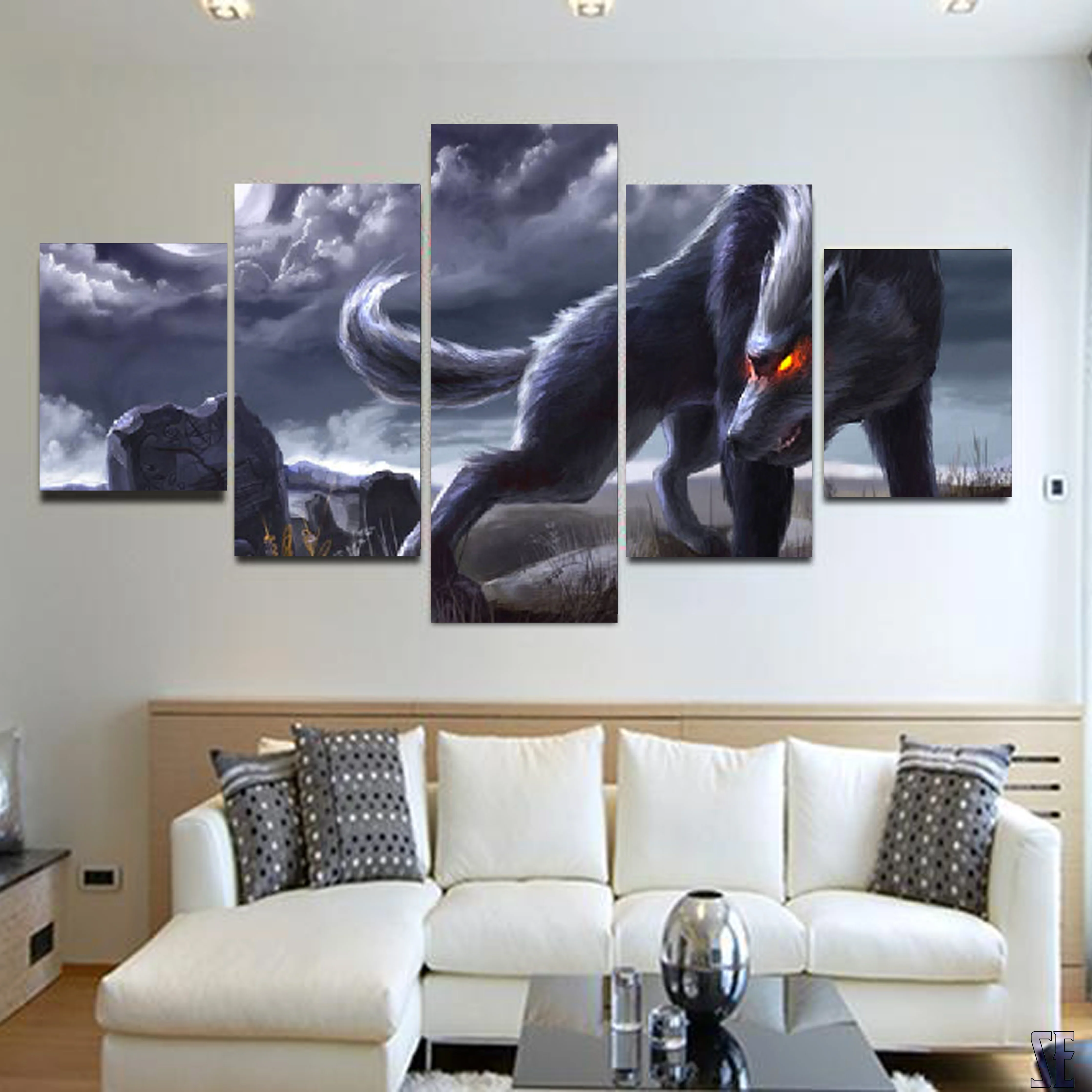Red Eyes Wolf 5 Pieces Canvas Paintings Wall Art Home Decor Living Room 5 Panel Canvas - Image 8