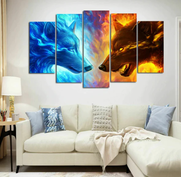 Ice and Fire Wolf 5 Pieces Wall Art Canvas Living Room Bedroom Home Decoration Canvas - Image 3