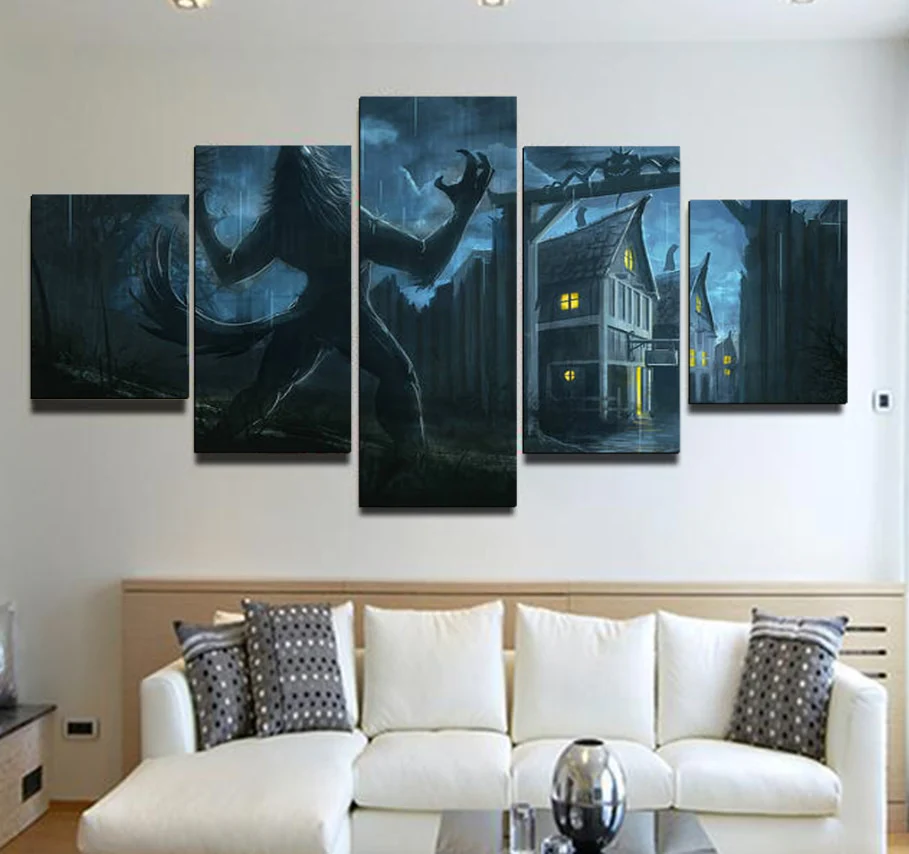 Alpha Werewolf 5 Pieces Canvas Wall Art Living Room Home Decor 5 Panel Werewolf Canvas