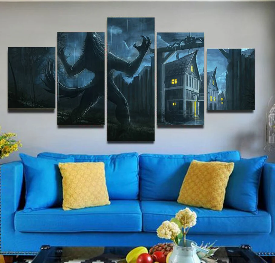Alpha Werewolf 5 Pieces Canvas Wall Art Living Room Home Decor 5 Panel Werewolf Canvas - Image 2