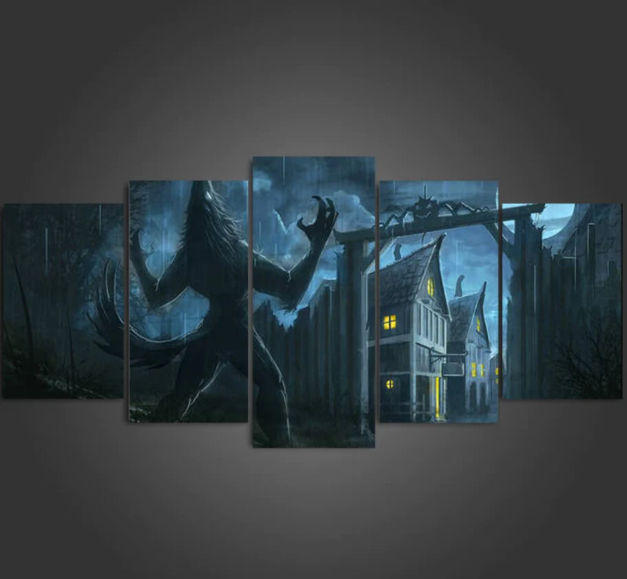 Alpha Werewolf 5 Pieces Canvas Wall Art Living Room Home Decor 5 Panel Werewolf Canvas - Image 3