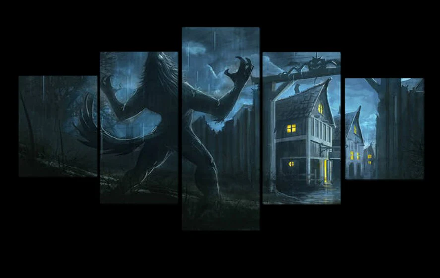 Alpha Werewolf 5 Pieces Canvas Wall Art Living Room Home Decor 5 Panel Werewolf Canvas - Image 4