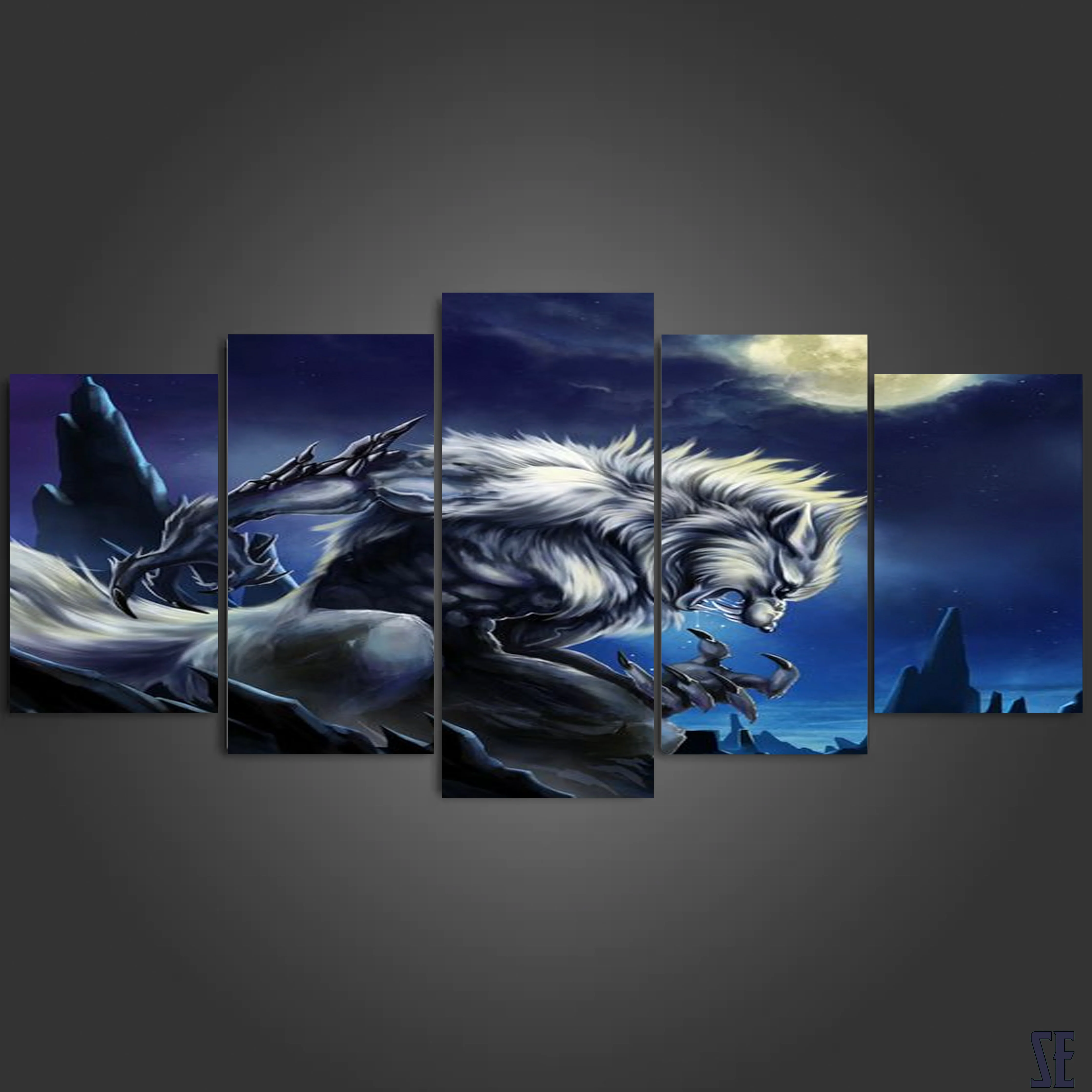 Alpha White Werewolf 5 Piece Canvas Wall Art Living Room Wolf Canvas 5 Panel Decoration - Image 8