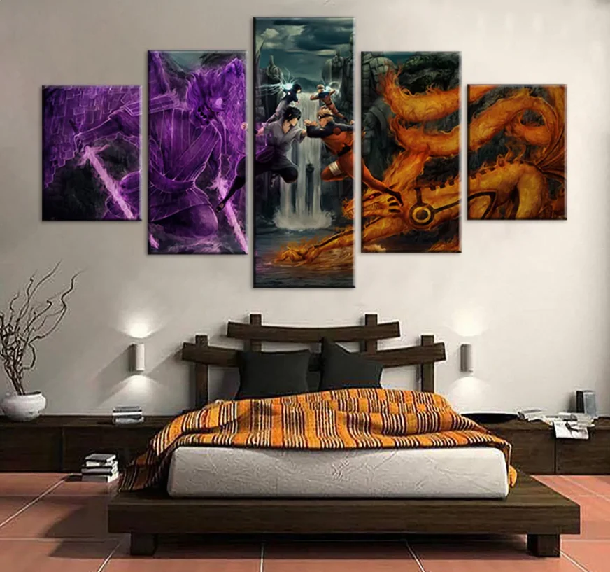 Naruto Sasuke Final Valley Fight 5-Panel Canvas Wall Art Anime Print Decor Canvas - Image 3