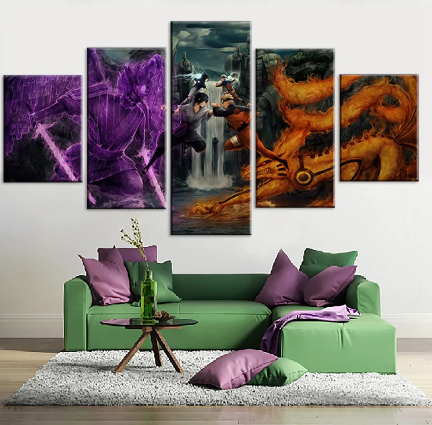 Naruto Sasuke Final Valley Fight 5-Panel Canvas Wall Art Anime Print Decor Canvas - Image 4