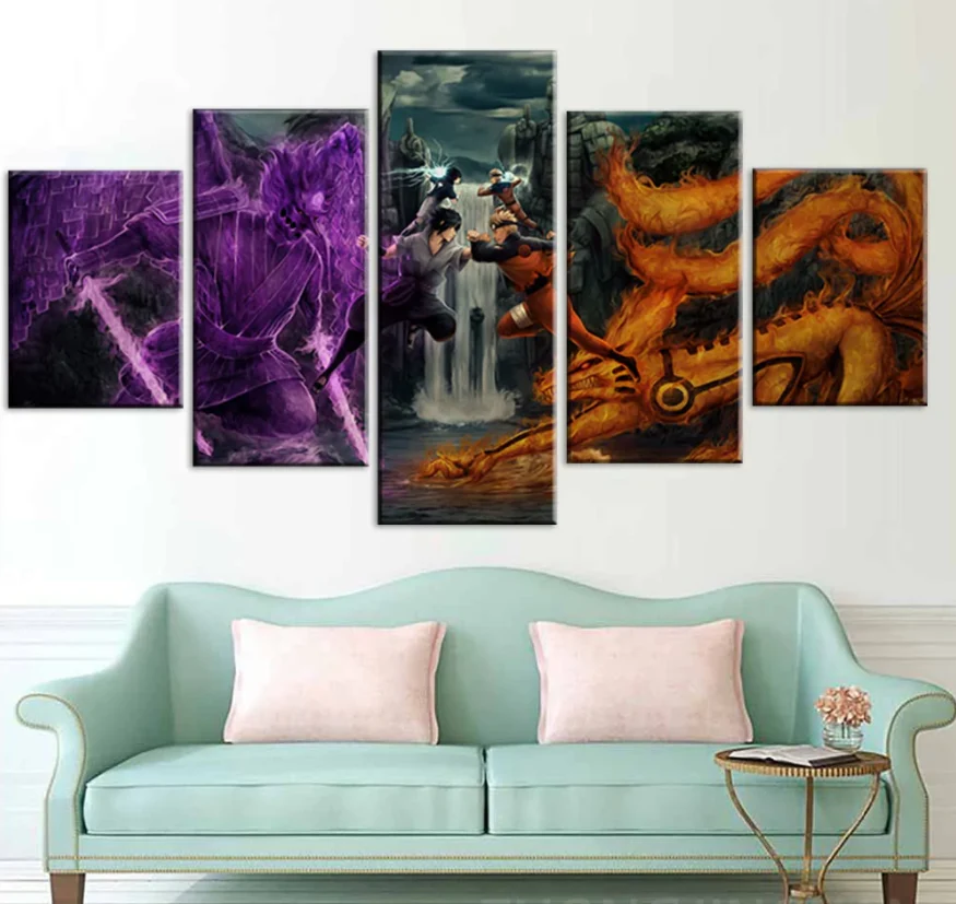 Naruto Sasuke Final Valley Fight 5-Panel Canvas Wall Art Anime Print Decor Canvas - Image 5