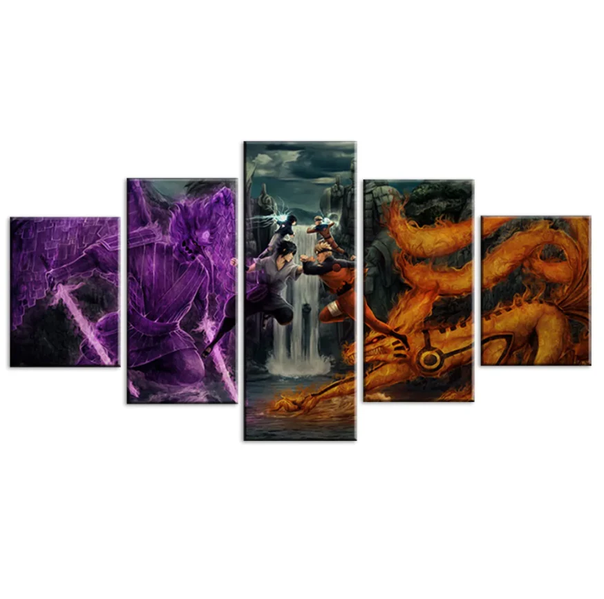 Naruto Sasuke Final Valley Fight 5-Panel Canvas Wall Art Anime Print Decor Canvas - Image 6