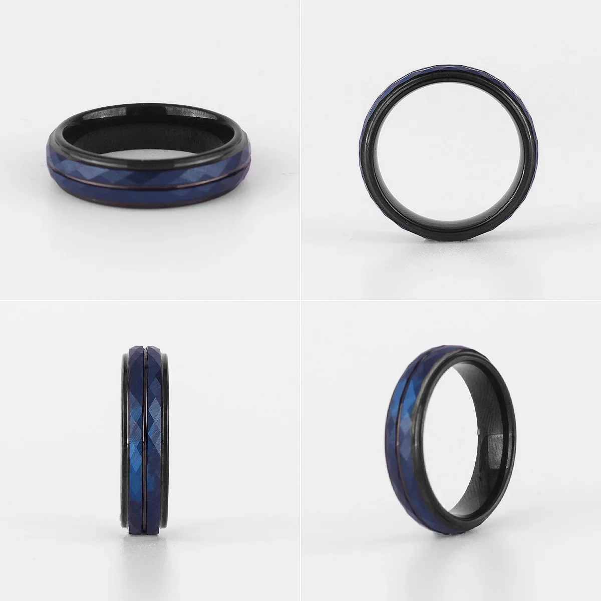 Black Blue Rhombus Cut Ring Charm Luxury Gentleman Jewelry - Image 3