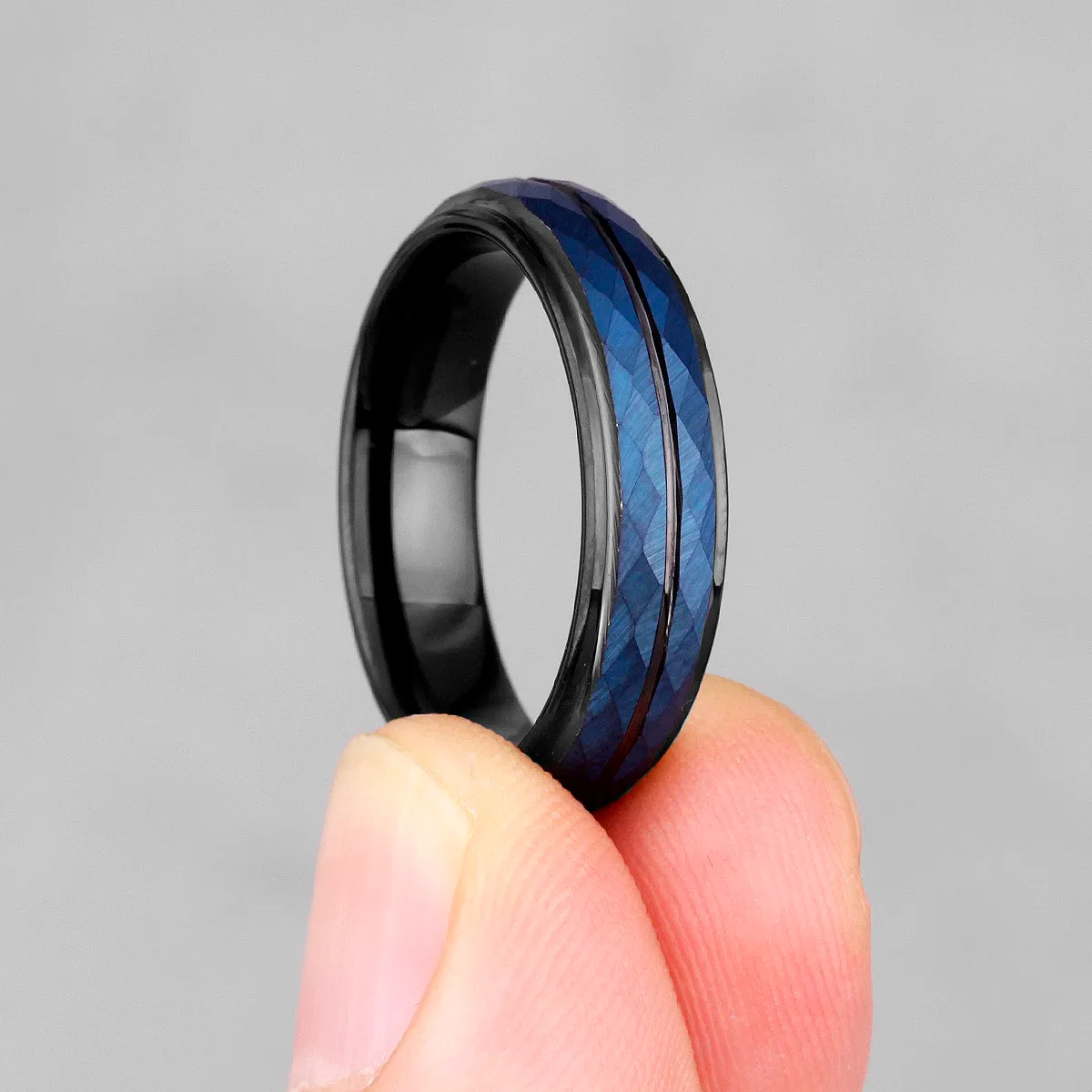 Black Blue Rhombus Cut Ring Charm Luxury Gentleman Jewelry - Image 4
