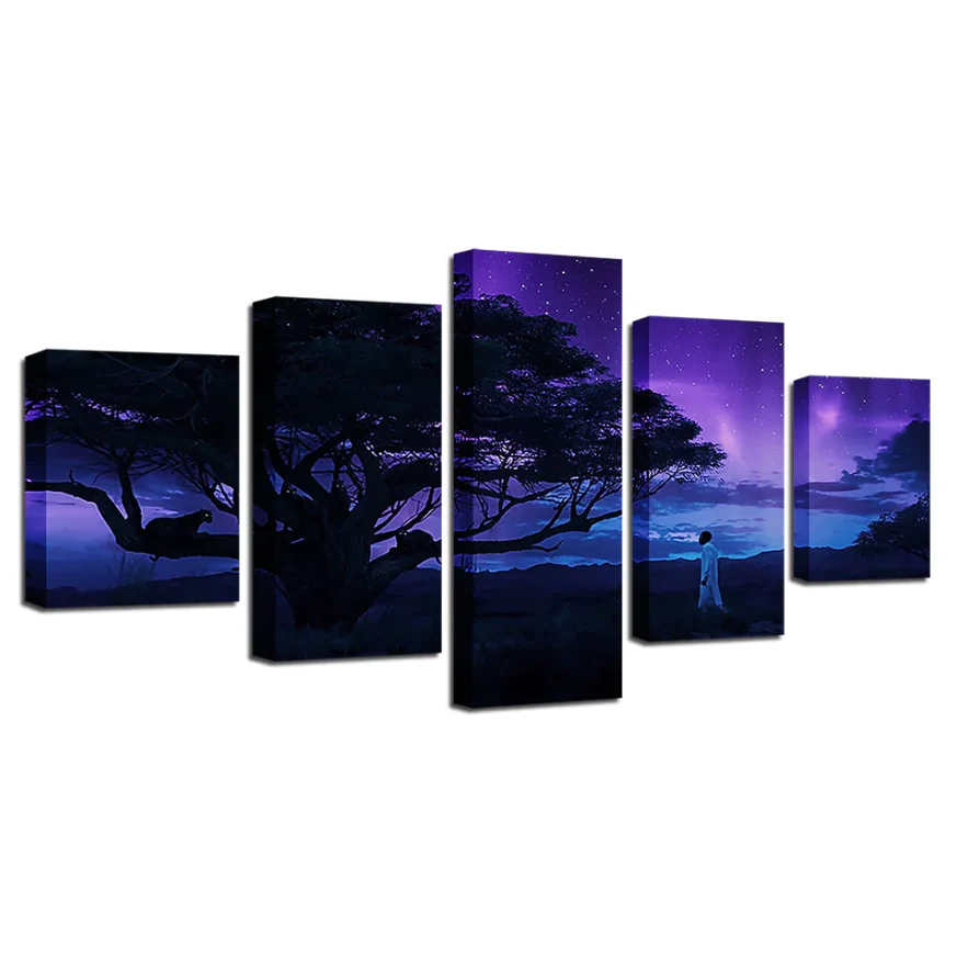 Black Panther 5 Piece Canvas Wall Art Abstract Tree Home Decor Framework 5 Panel Canvas - Image 3