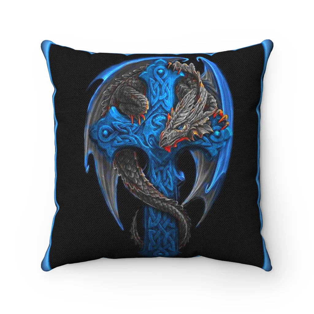 Blue Cross Dragon Polyester Square Pillow Front and Back - Image 3