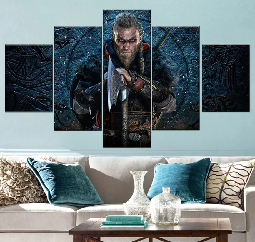 Assassin's Creed Valhalla 5 Piece Canvas Wall Art Viking Decor Living Room 5 Panel Wall Art Painting Canvas - Image 3