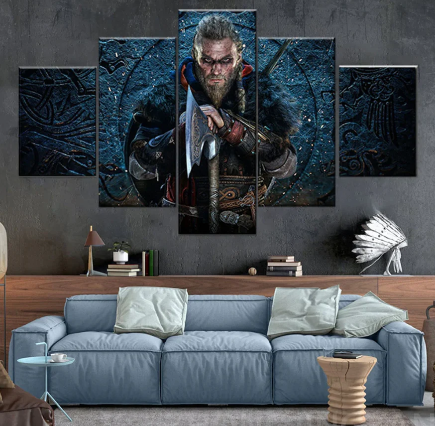 Assassin's Creed Valhalla 5 Piece Canvas Wall Art Viking Decor Living Room 5 Panel Wall Art Painting Canvas - Image 4