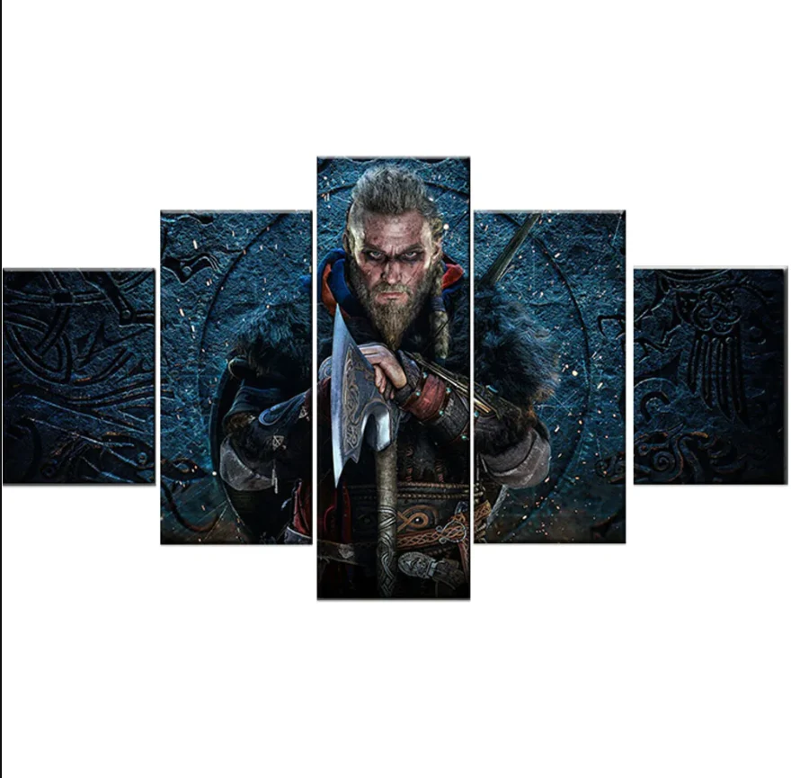 Assassin's Creed Valhalla 5 Piece Canvas Wall Art Viking Decor Living Room 5 Panel Wall Art Painting Canvas - Image 5