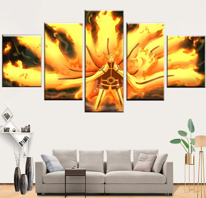 Naruto 7th Hokage Nine Tails Sage Mode 5 Panel Canvas Wall Art Living Room Home Decoration