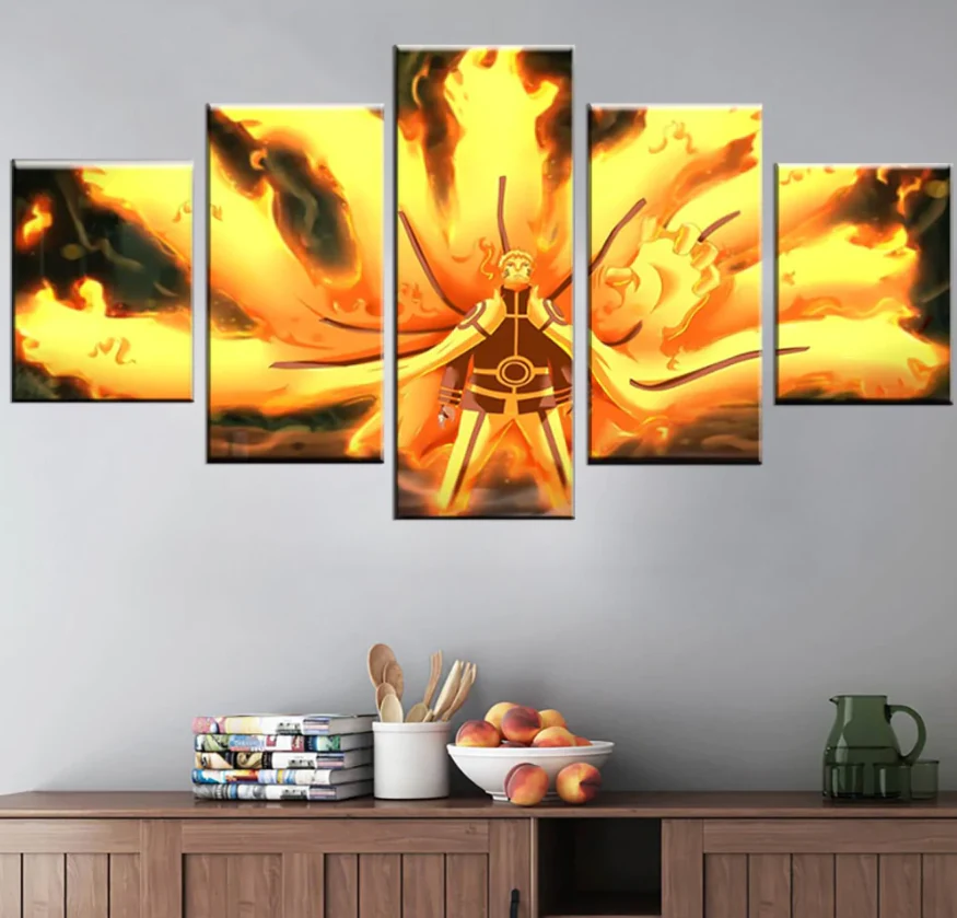 Naruto 7th Hokage Nine Tails Sage Mode 5 Panel Canvas Wall Art Living Room Home Decoration - Image 2