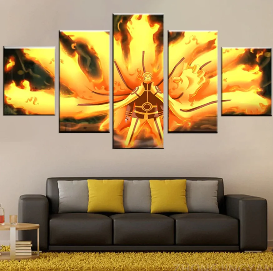 Naruto 7th Hokage Nine Tails Sage Mode 5 Panel Canvas Wall Art Living Room Home Decoration - Image 3