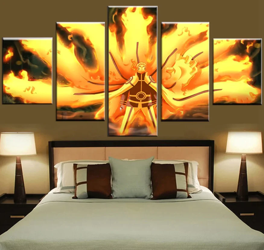 Naruto 7th Hokage Nine Tails Sage Mode 5 Panel Canvas Wall Art Living Room Home Decoration - Image 4