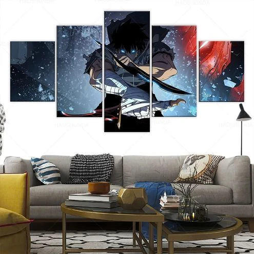 Solo Level Canvas Painting Art Wall 5 Panel Anime Living Room Home Decoration Poster Picture Canvas - Image 3