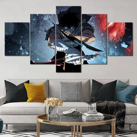 Solo Level Canvas Painting Art Wall 5 Panel Anime Living Room Home Decoration Poster Picture Canvas - Image 4