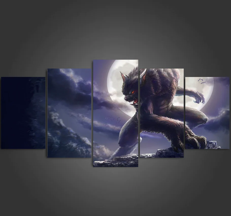Alpha Werewolf Moon 5 Piece Canvas Wall Art Home Decor Bedroom Wolf 5 Panel Canvas - Image 3