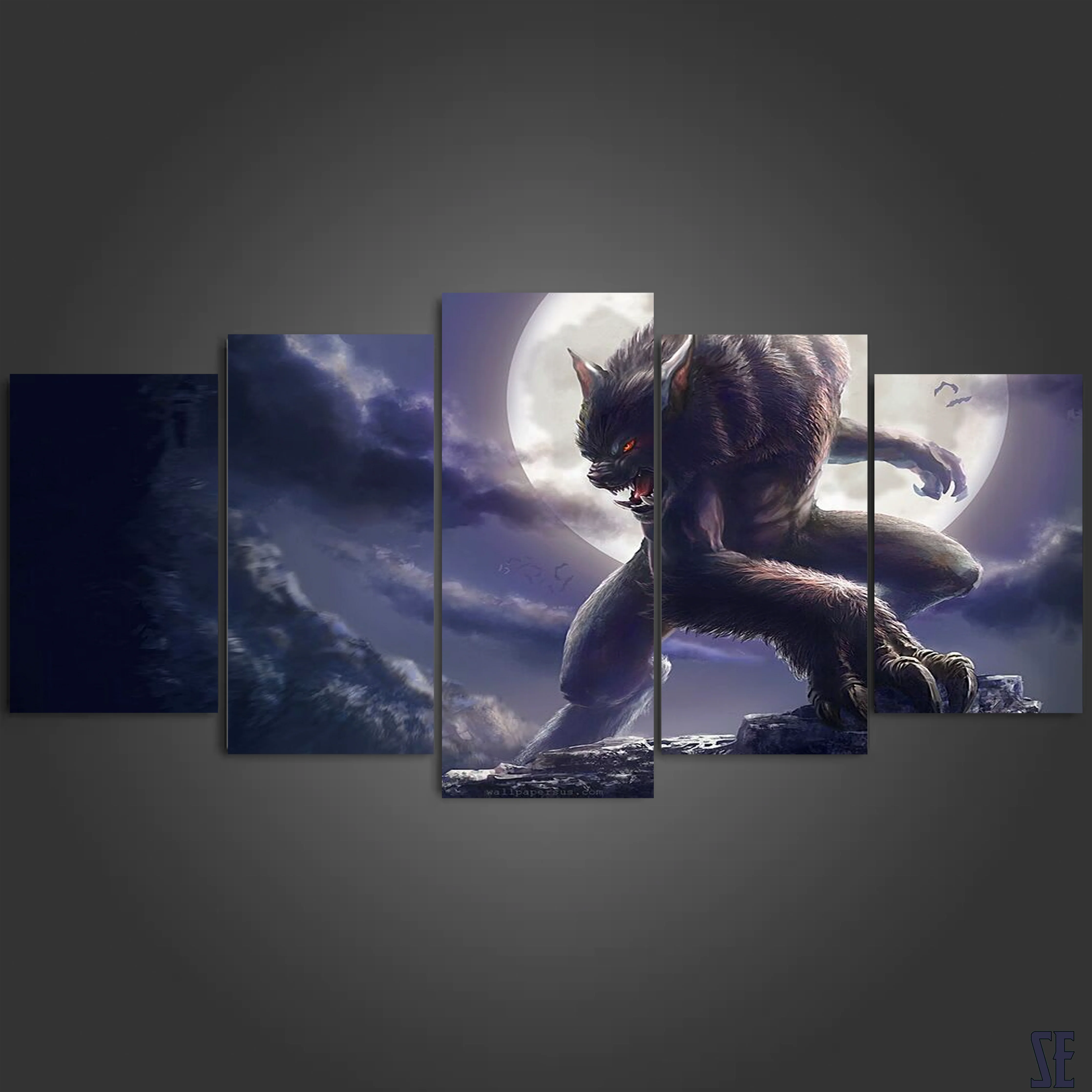 Alpha Werewolf Moon 5 Piece Canvas Wall Art Home Decor Bedroom Wolf 5 Panel Canvas - Image 5