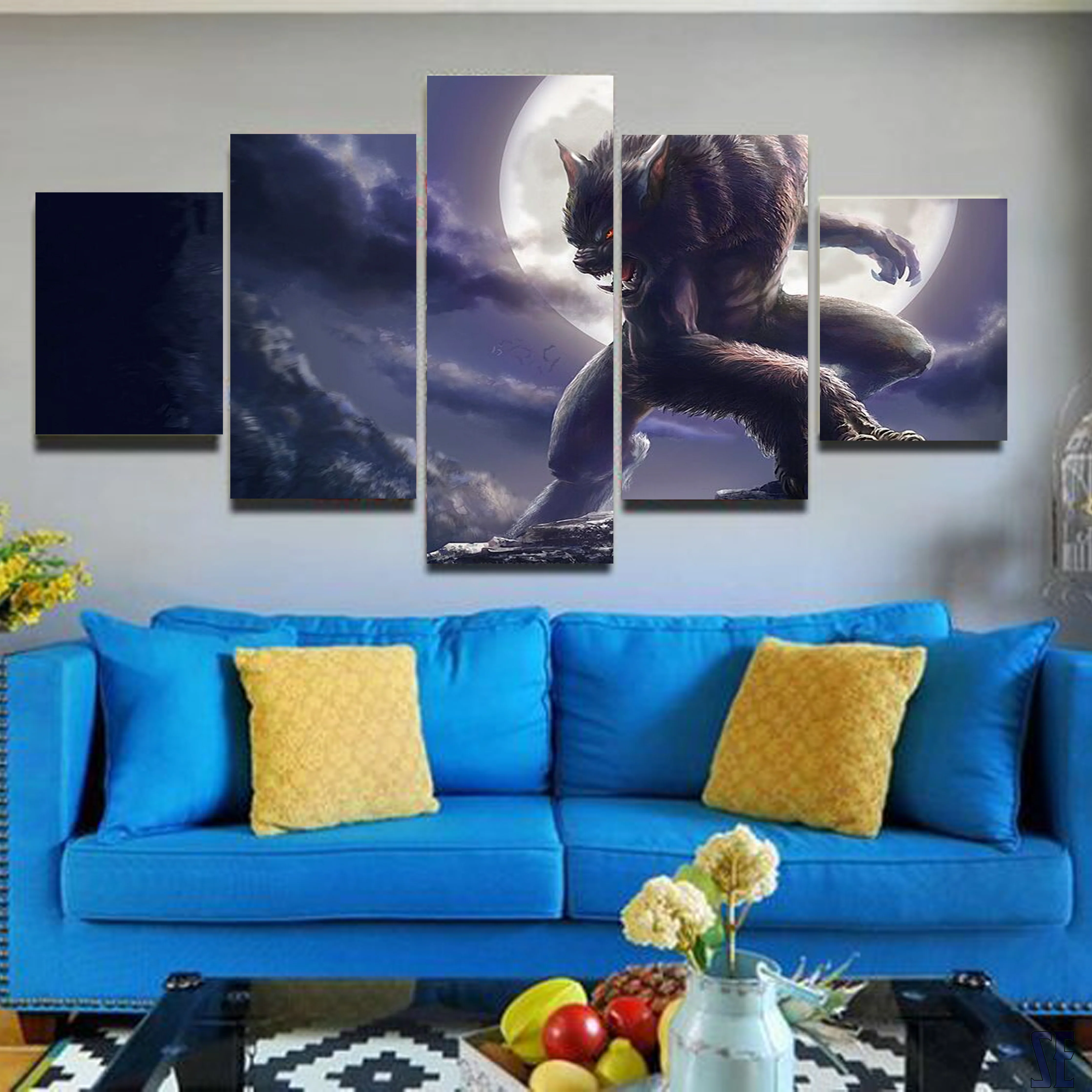 Alpha Werewolf Moon 5 Piece Canvas Wall Art Home Decor Bedroom Wolf 5 Panel Canvas - Image 7