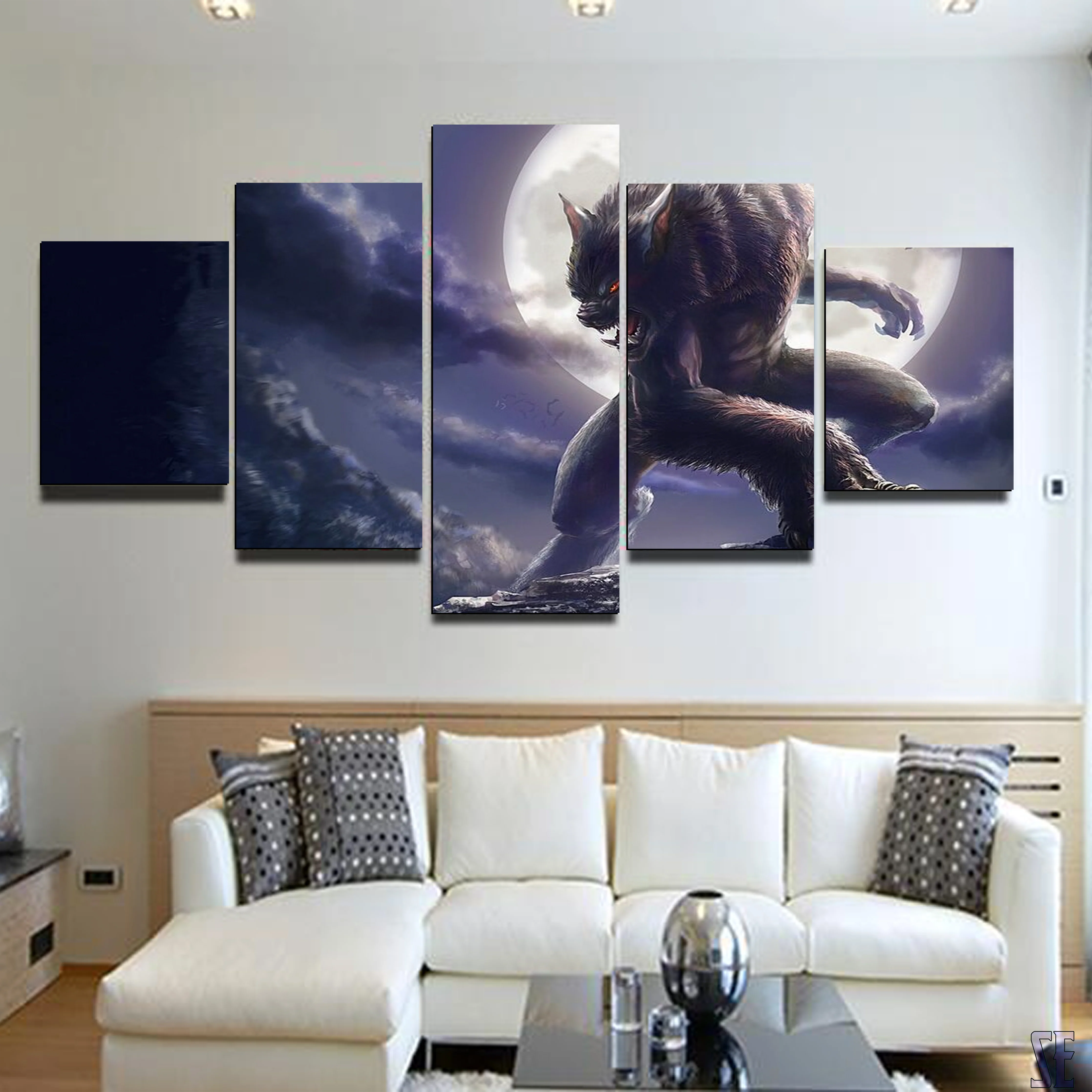 Alpha Werewolf Moon 5 Piece Canvas Wall Art Home Decor Bedroom Wolf 5 Panel Canvas - Image 8