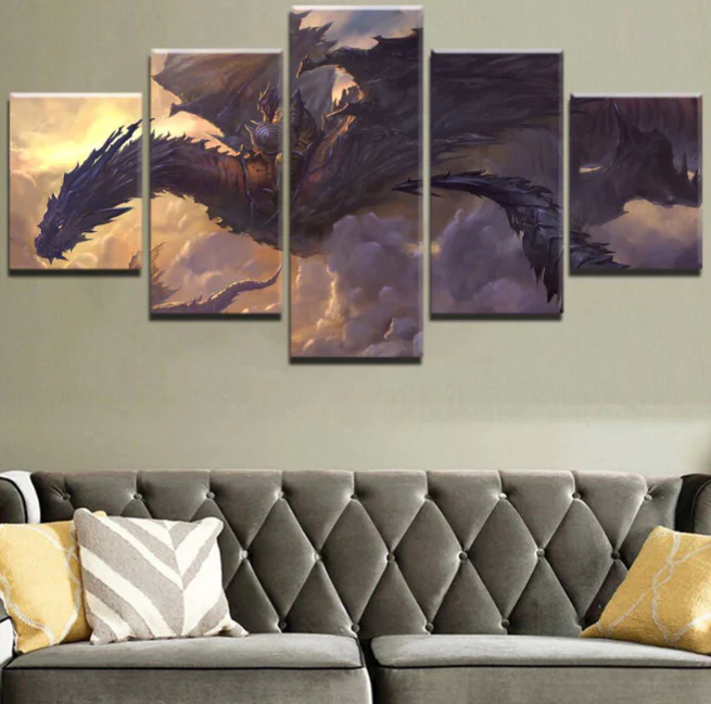 Dragon Rider 5 Pieces Canvas Painting Art Wall Sky Clouds Home Decoration Dragon 5 Panel Canvas - Image 6