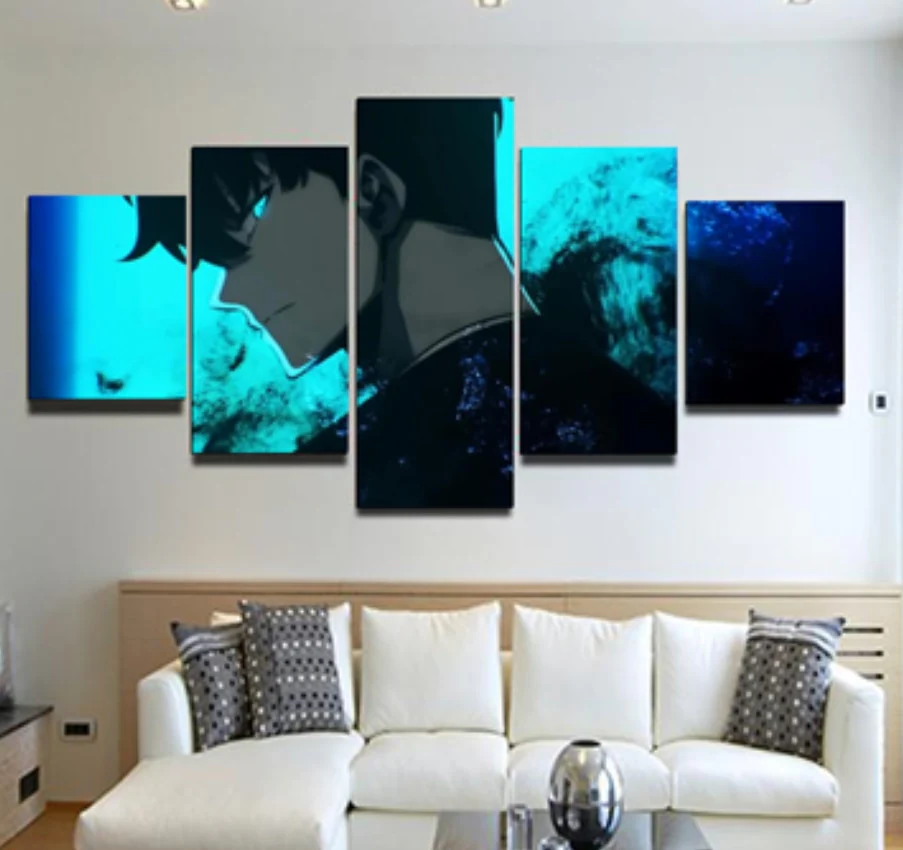 Sung Jin-Woo Home Decor 5 Pieces Canvas Decorations Home Wall Art Anime 5 Panel Canvas Solo Leveling