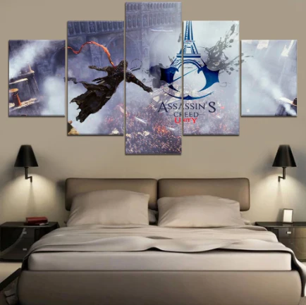 Assassin's Creed Unity 5 Piece Canvas Wall Art Anime Pictures Home Decor 5 Panel Canvas - Image 3